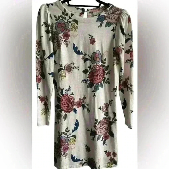 LOFT White Pink Green Botanical Floral 100% Cotton Jersey Knit Dress 00 - Picture 2 of 4